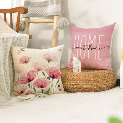 Kissenbezüge Klatschmohn 4er Set 45x45 cm Rosa/Beige