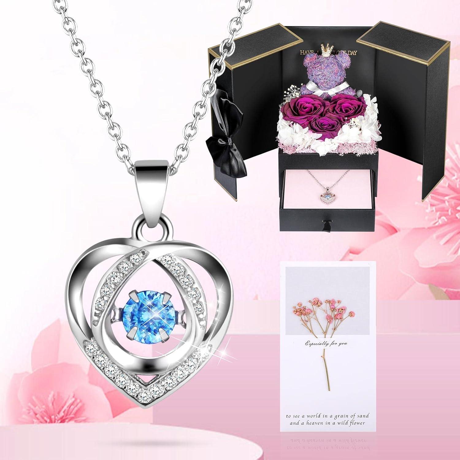ADDWel Ewige Rose Damen Halskette Silber 925 Rote Infinity Rose Geschenkbox