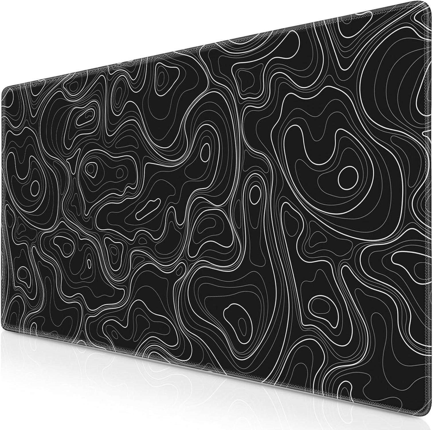 XXL Gaming Mauspad 900x400mm Schwarz Topographisch Vernähte Kanten