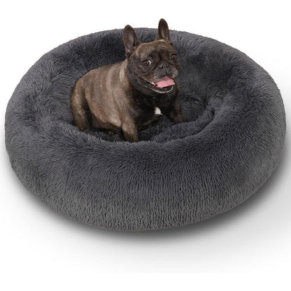 Flauschiges Hundebett Rund Hundekissen waschbar dunkelgrau