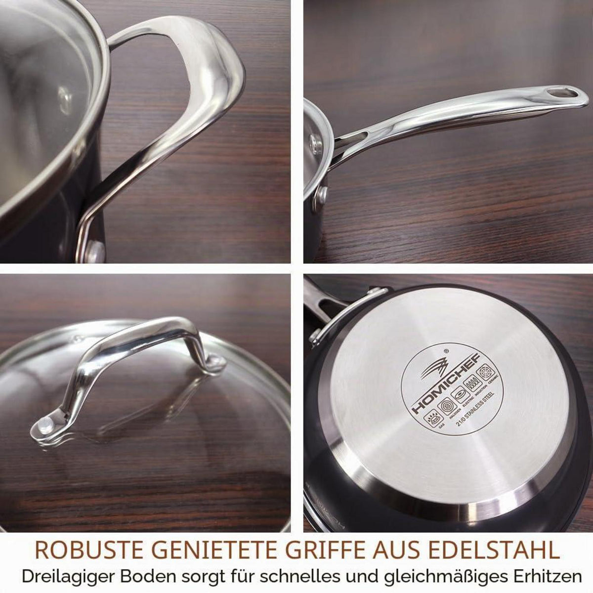 10-teiliges Edelstahl Kochgeschirr-Set Marinegrau – Nickelfrei & Gesund