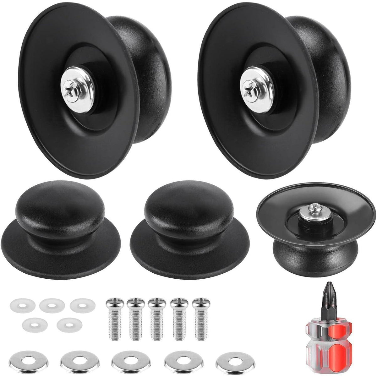 5x Universal Topfdeckelgriffe aus Bakelit, Schwarz