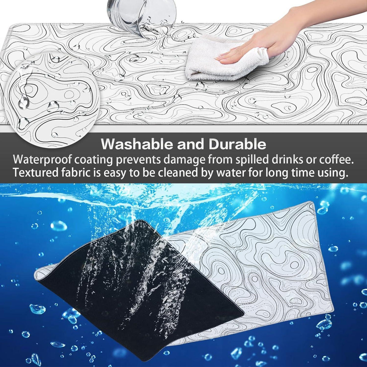 XXL Gaming Mauspad Weiß 900x400mm Wasserdicht Topographisch