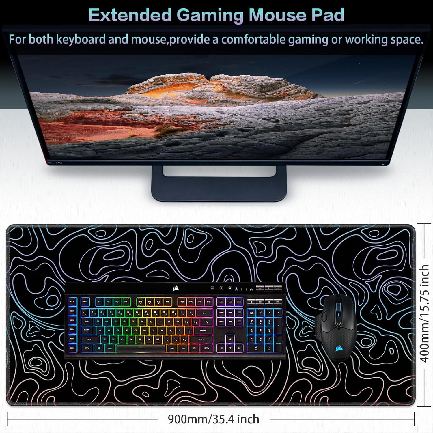 XXL Gaming Mauspad 900x400mm Topographie wasserdicht rutschfest PC