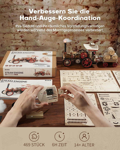 ROKR 3D Puzzle Holz Zug Automodell Dampflokomotive Holzpuzzle LKA01