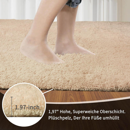 Hochflor Teppich Beige Wohnzimmer 140x200 Modern Waschbar