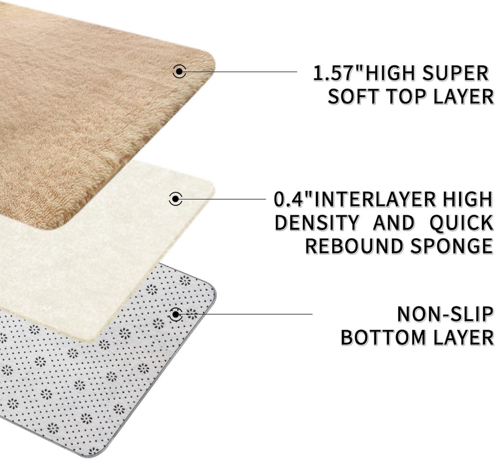 Hochflor Teppich Beige 140x200 Modern Wohnzimmer Kinderzimmer