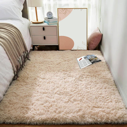 Sour Lemon Hochflor Teppich Beige 140x200 Waschbar Anti-Rutsch Flauschige Moderne Teppich