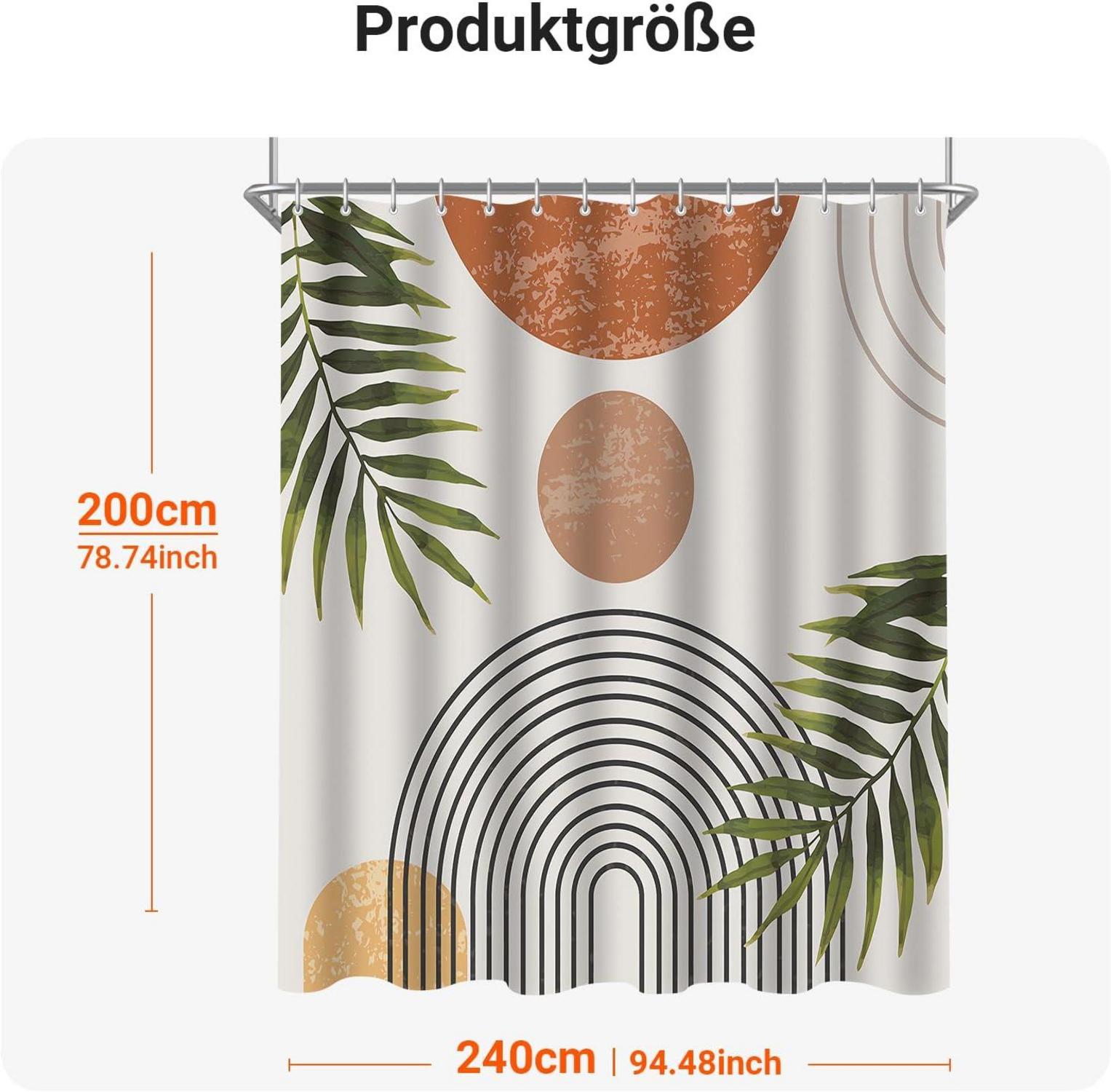 Duschvorhang 240x200cm Abdruck Blätter Wasserabweisend Polyester mit