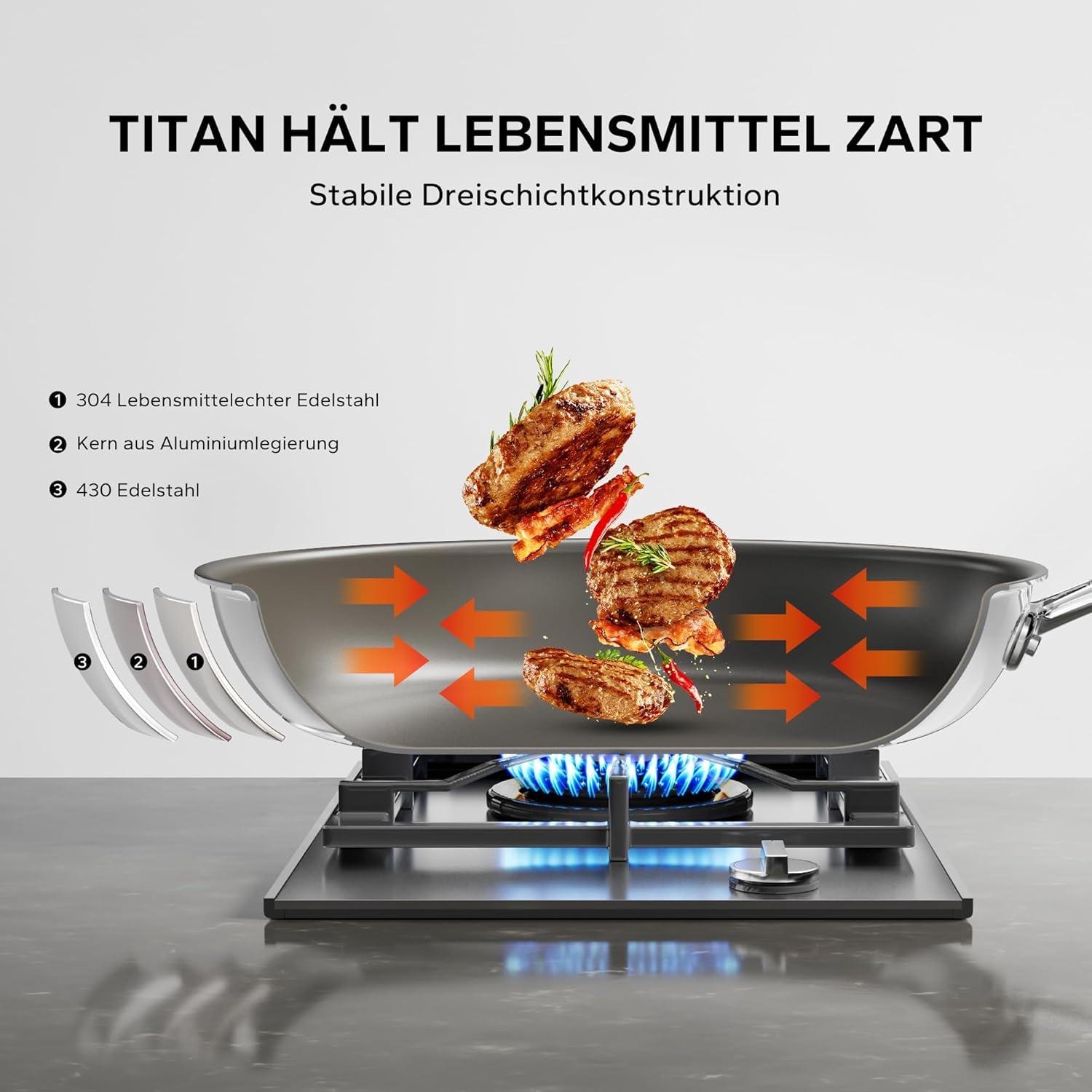 Antihaft-Bratpfanne 28cm Induktion Tri-ply Titan-Keramikpfanne