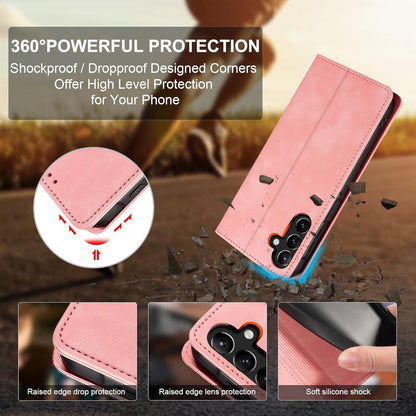 QHOHQ Samsung Galaxy A15 Hülle Panzerfolie Leder Schutzhülle Magnet Flip Case Tasche
