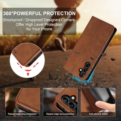 QHOHQ Samsung Galaxy A15 Hülle Leder Flip Case Panzerfolie Magnet Multifunktional