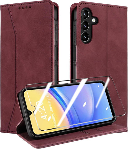 Handyhülle Samsung Galaxy A15 4G/5G Leder Flip Case Panzerfolie