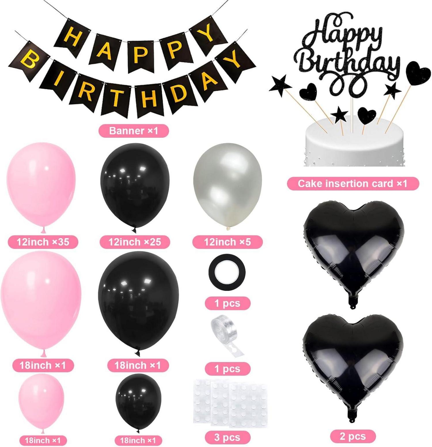 Geburtstagsdeko Frauen Mädchen Schwarz Rosa Luftballons Happy Birthday