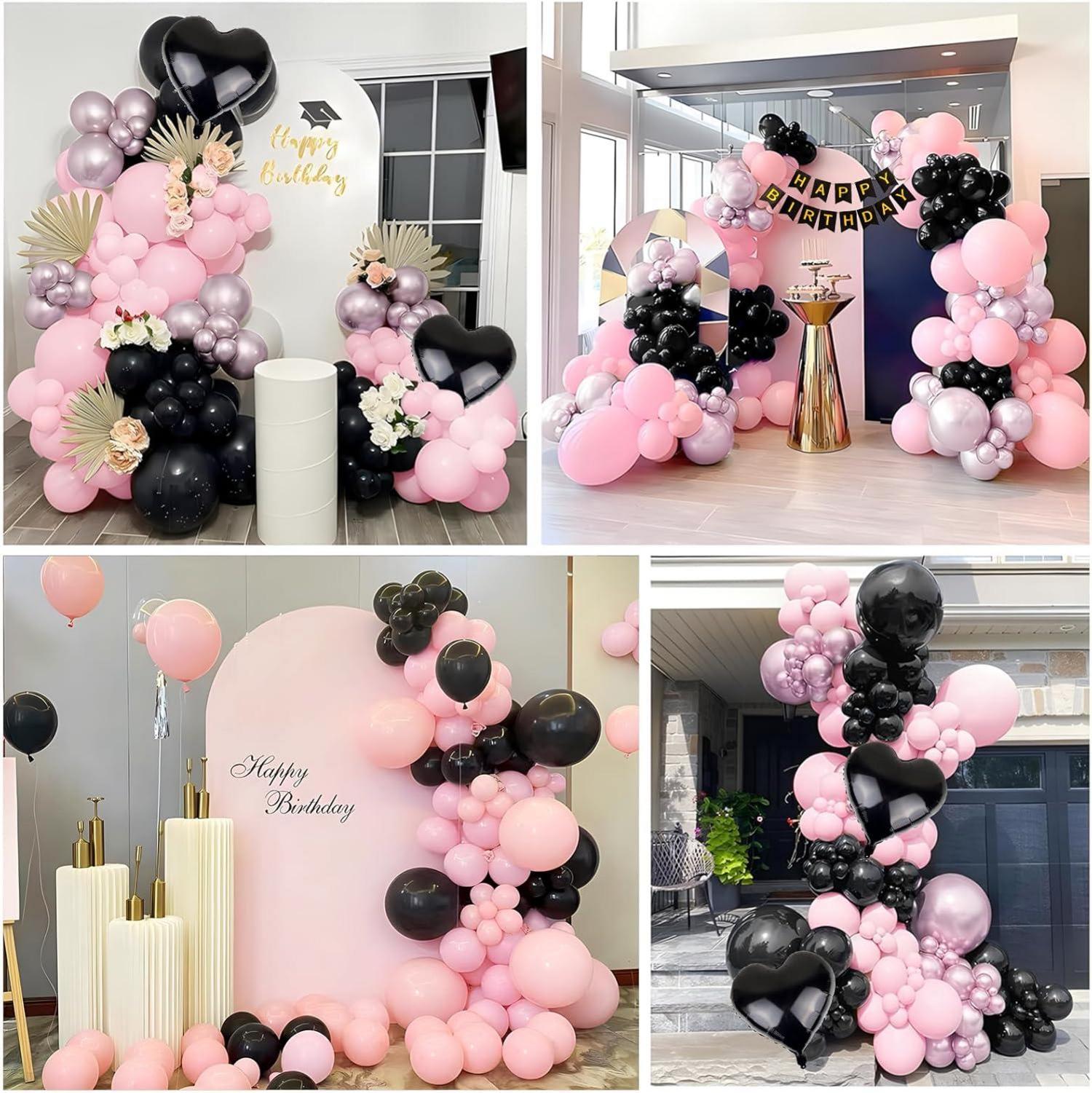 Geburtstagsdeko Frauen Mädchen Pink Schwarz Luftballons Party Set