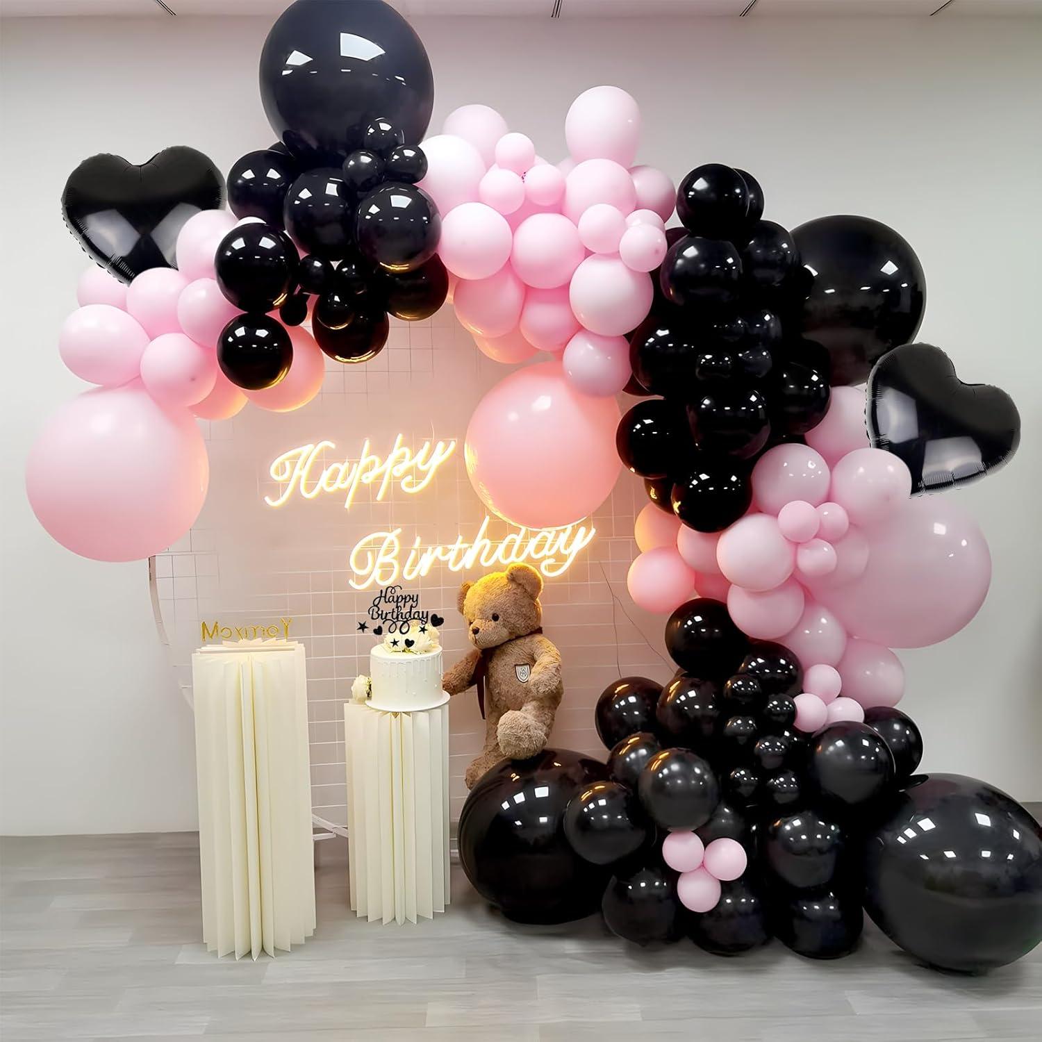 Geburtstagsdeko Set Schwarz Pink Luftballons Happy Birthday Banner