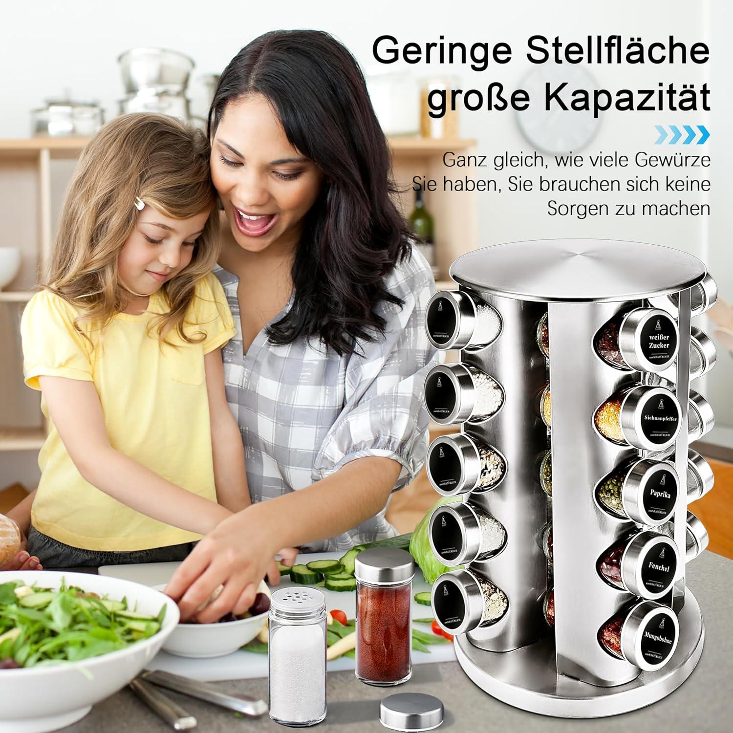SAEIV 360° Rotation Gewürzregal inkl. 20 100ml-Gewürzgläser
