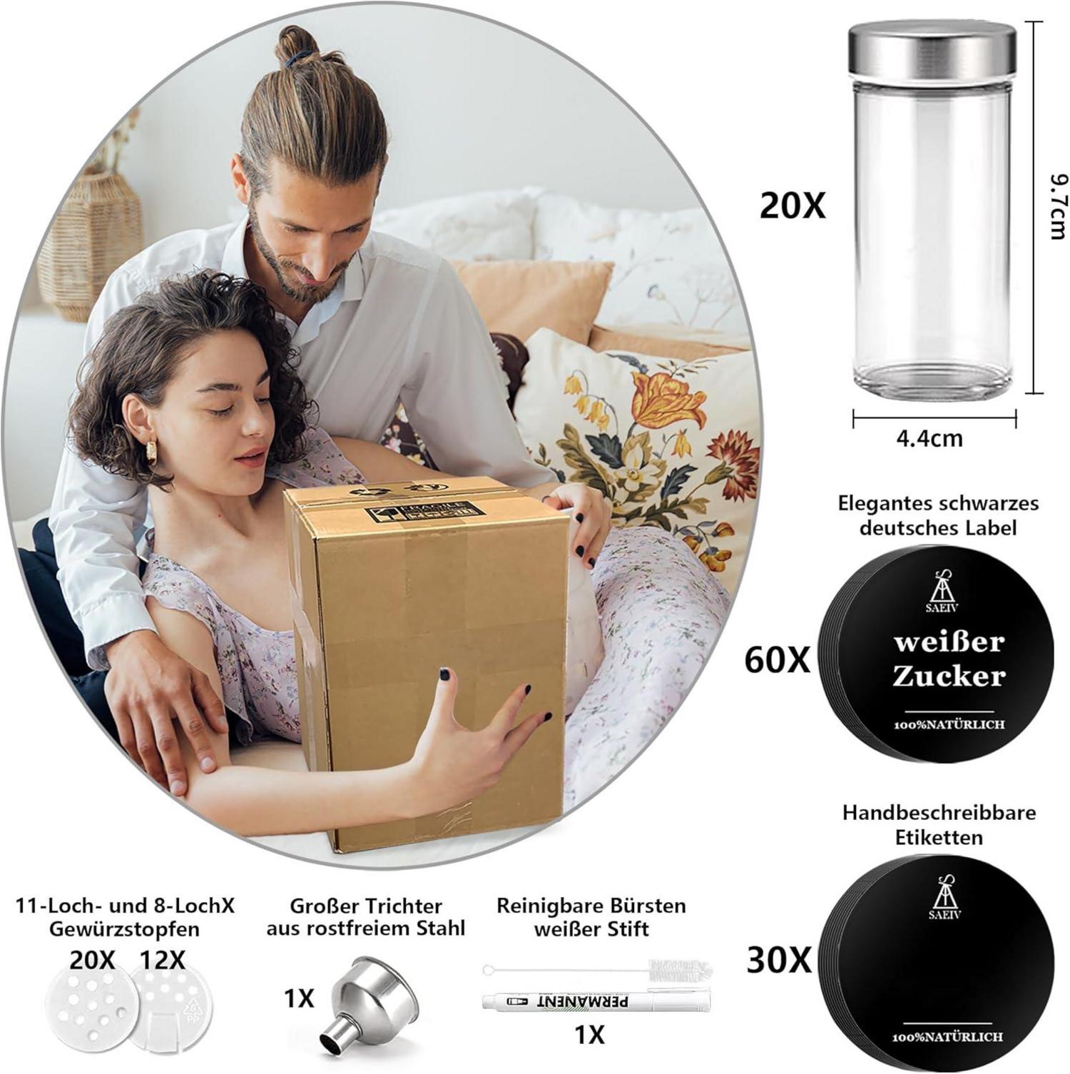 360° Rotation Gewürzregal mit 20 100ml-Gewürzgläsern | Fünflagig