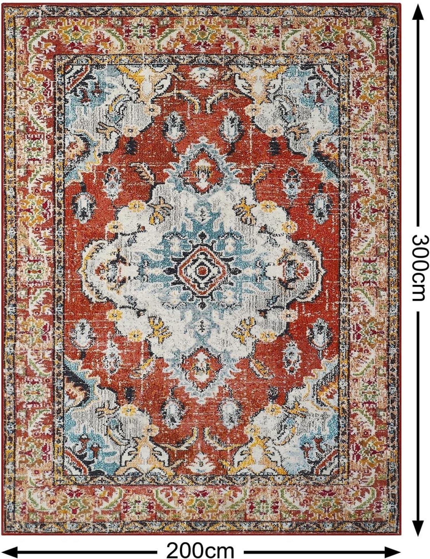 Boho Teppich Wohnzimmer Kurzflor Vintage Rot Waschbar