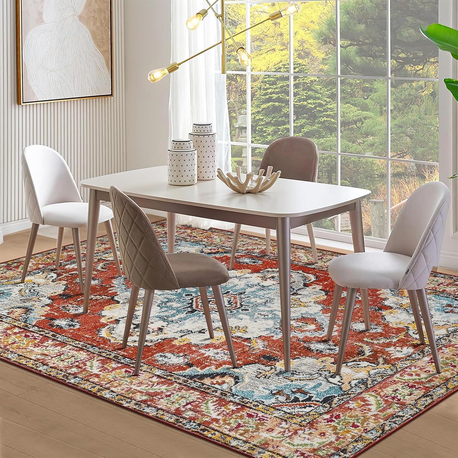 WONGS BEDDING Boho Teppich Kurzflor Vintage Design Rot 200x300cm