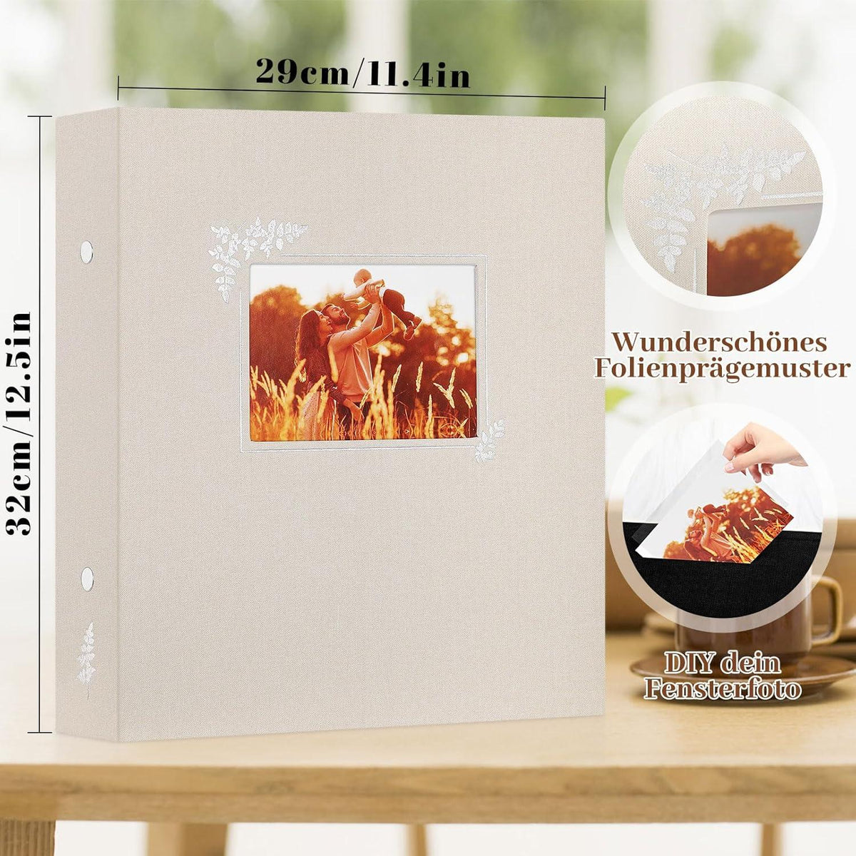 Fotoalbum 11,5x15 Leinen Einsteckalbum 400 Taschen Beige