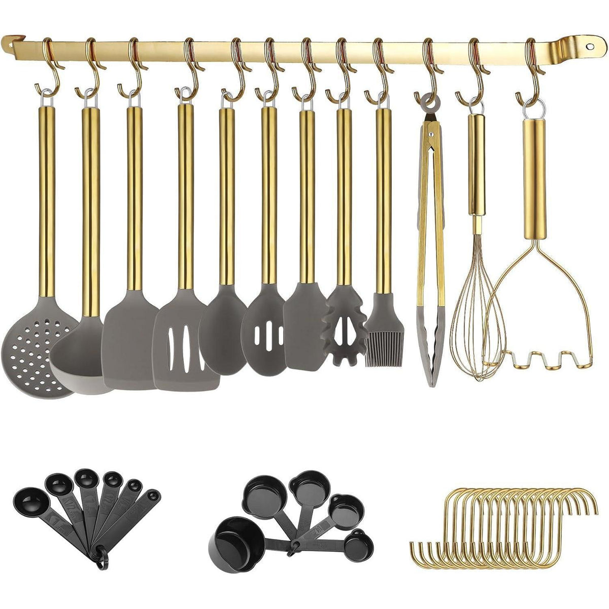 38-teiliges Silikon Küchenutensilien Set mit Halter, silber