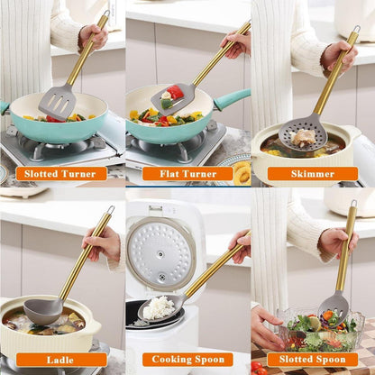 38-teiliges Silikon Küchenutensilien Set mit Halter, silber