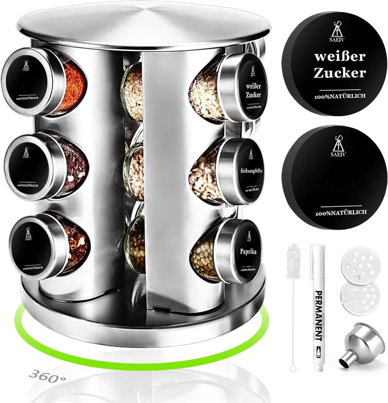 Gewürzregal 360° Rotation Stehend Gewürzorganizer 12 Gewürzdosen 100ml