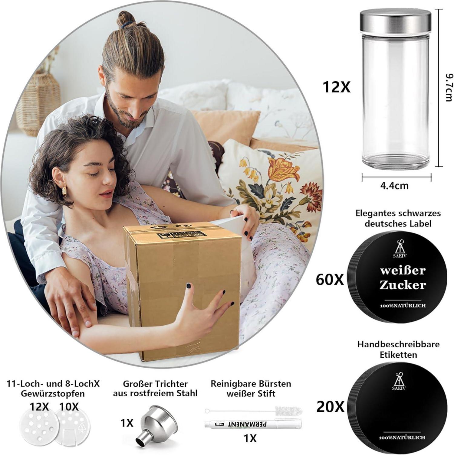 360° Rotation Gewürzregal | 12 Gewürzgläser Set