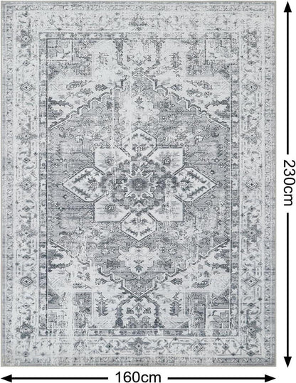 Boho Teppich Wohnzimmer Schlafzimmer Kurzflor Vintage Grau