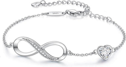 Infinity Armband Damen 925 Silber Herz Kristallen Verstellbar Geschenk