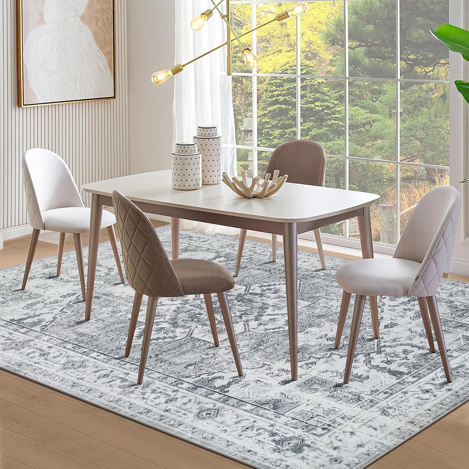 Boho Teppich Vintage Design Grau 200x300cm Waschbar Rutschfest Weich