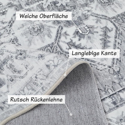 Boho Teppich Vintage Design Grau 200x300 cm Waschbar & rutschfest