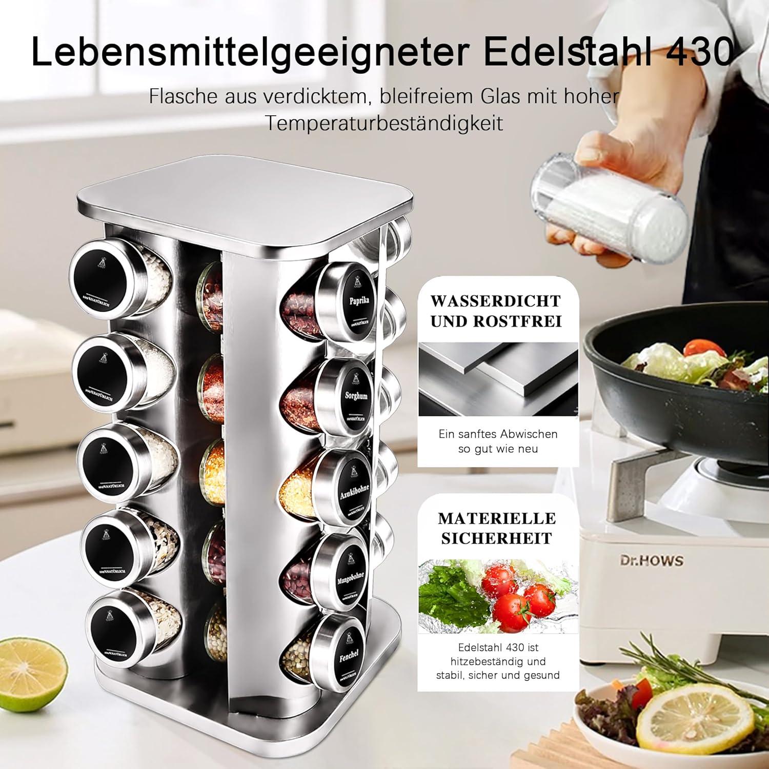 SAEIV Rotation Gewürzregal Stehend 20 Gewürzdosen 100ml Spinning Drehbar