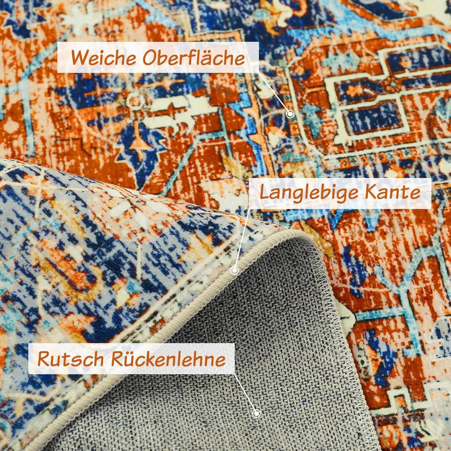 Boho Teppich Kurzflor Vintage Design Orange 160x230cm Waschbar Rutschfest