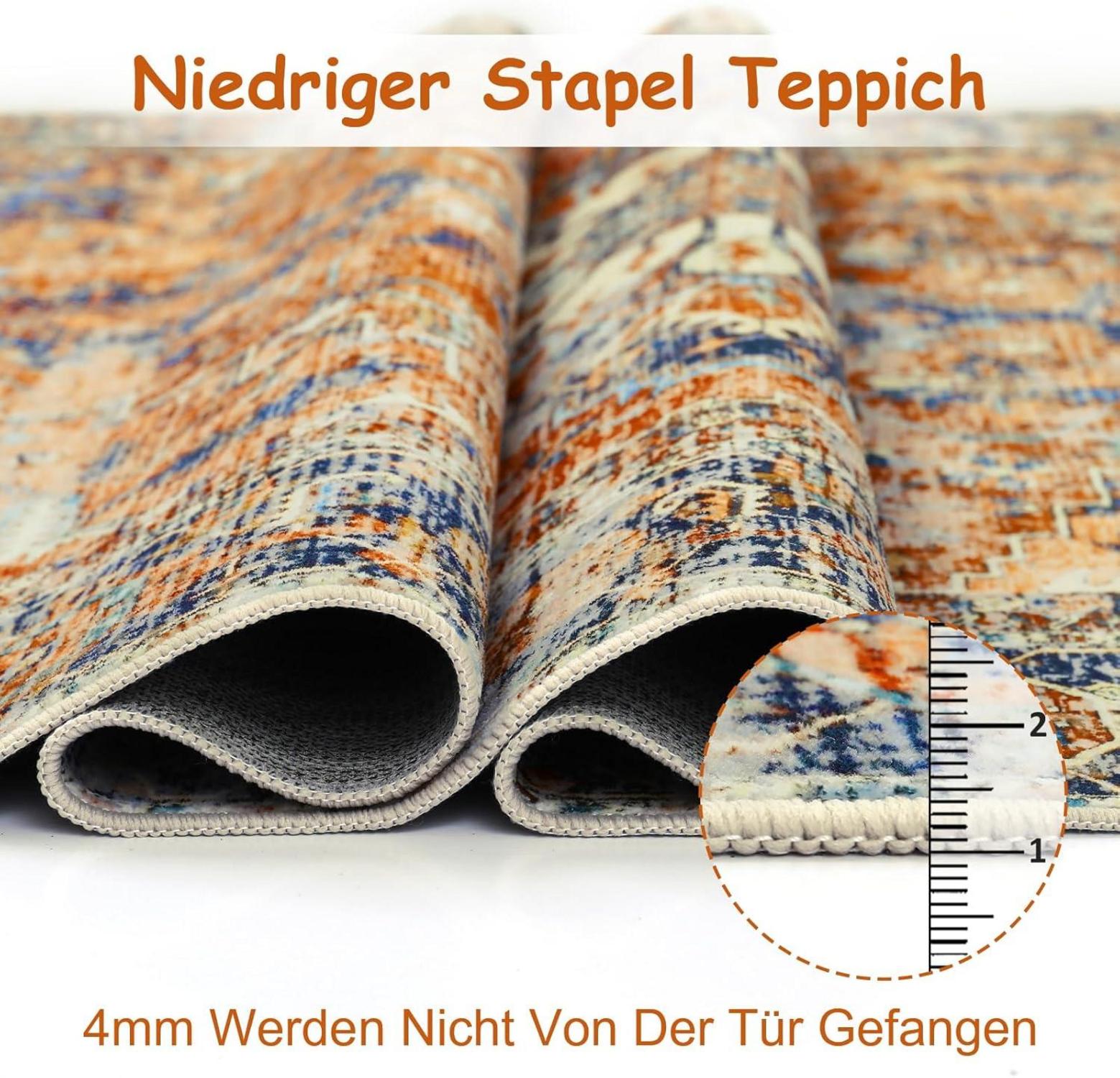 Boho Teppich Vintage Design Orange Waschbar 160x230cm