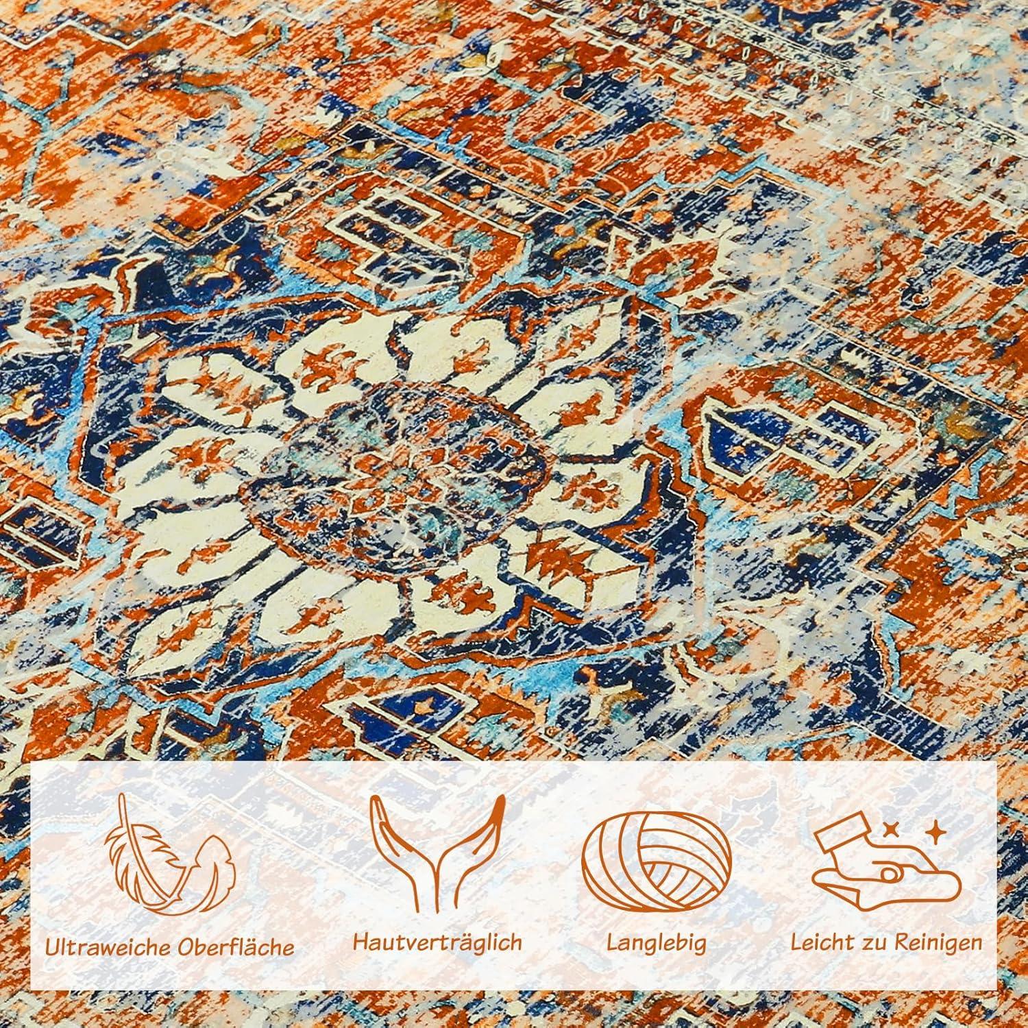 WONGS BEDDING Boho Teppich Orange Waschbar Weich Rutschfest Vintage 160x230cm