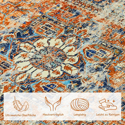 WONGS BEDDING Boho Teppich Orange Waschbar Weich Rutschfest Vintage 160x230cm