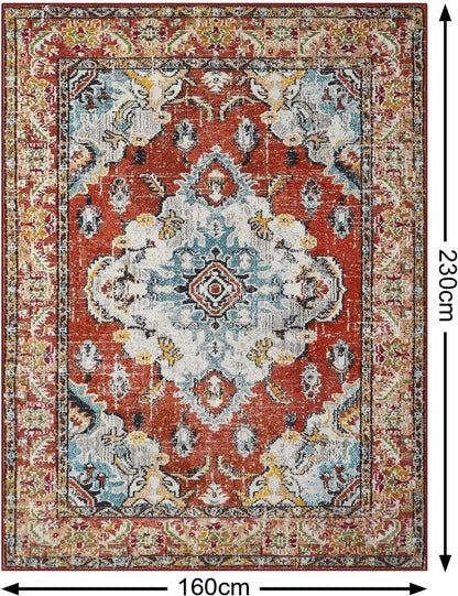 Boho Teppich Kurzflor Vintage Design 160x230cm Rot