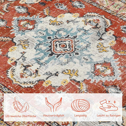 WONGS BEDDING Vintage Boho Teppich Kurzflor 160 x 230cm Rot - Waschbar & rutschfest