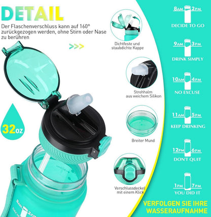 AOPREL 1L Trinkflasche mit Stroh, Sport