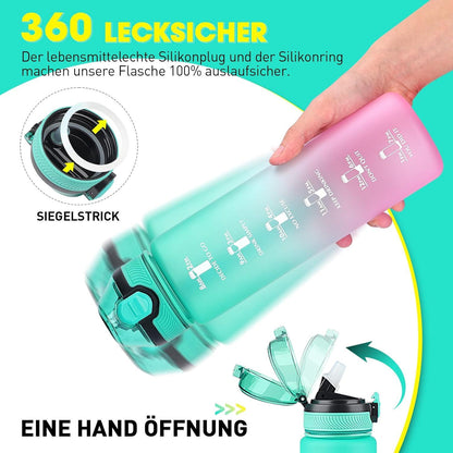 Sport Trinkflasche mit Stroh 1L BPA-frei Zeitmarkierungen