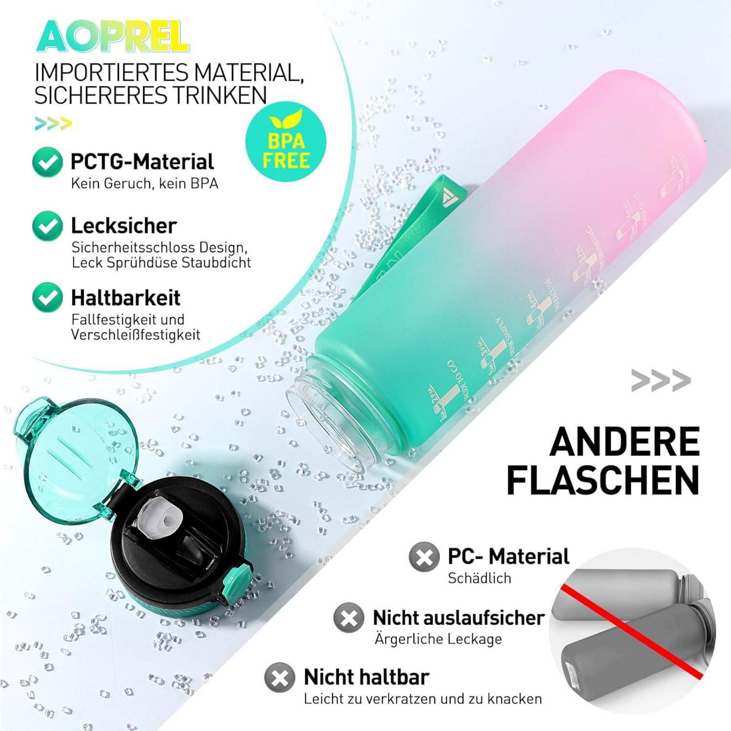 Sport Trinkflasche 1L mit Stroh motivierend BPA-frei