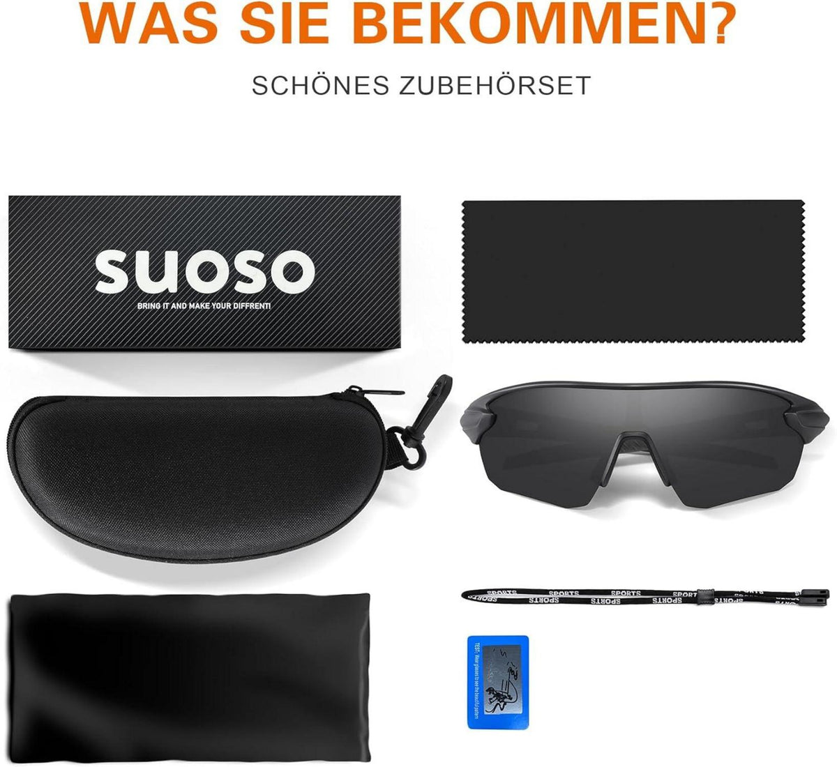 Suoso Sportbrille Polarisierte Sonnenbrille UV400 Rennradbrille_BlackGrey