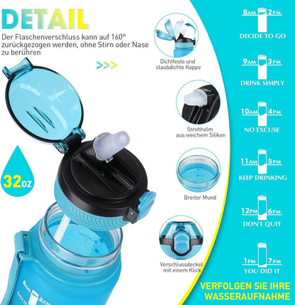 AOPREL Trinkflasche 1L mit Stroh BPA-frei Wasserflasche