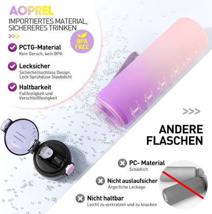 Trinkflasche 1L mit Stroh, Sport