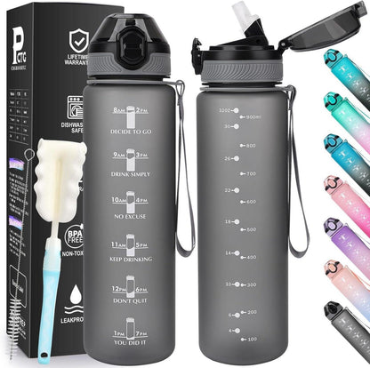 Sport Trinkflasche 1L mit Stroh, BPA-frei Lecksicher