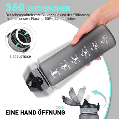 Sport Trinkflasche 1L mit Stroh, BPA-frei Lecksicher