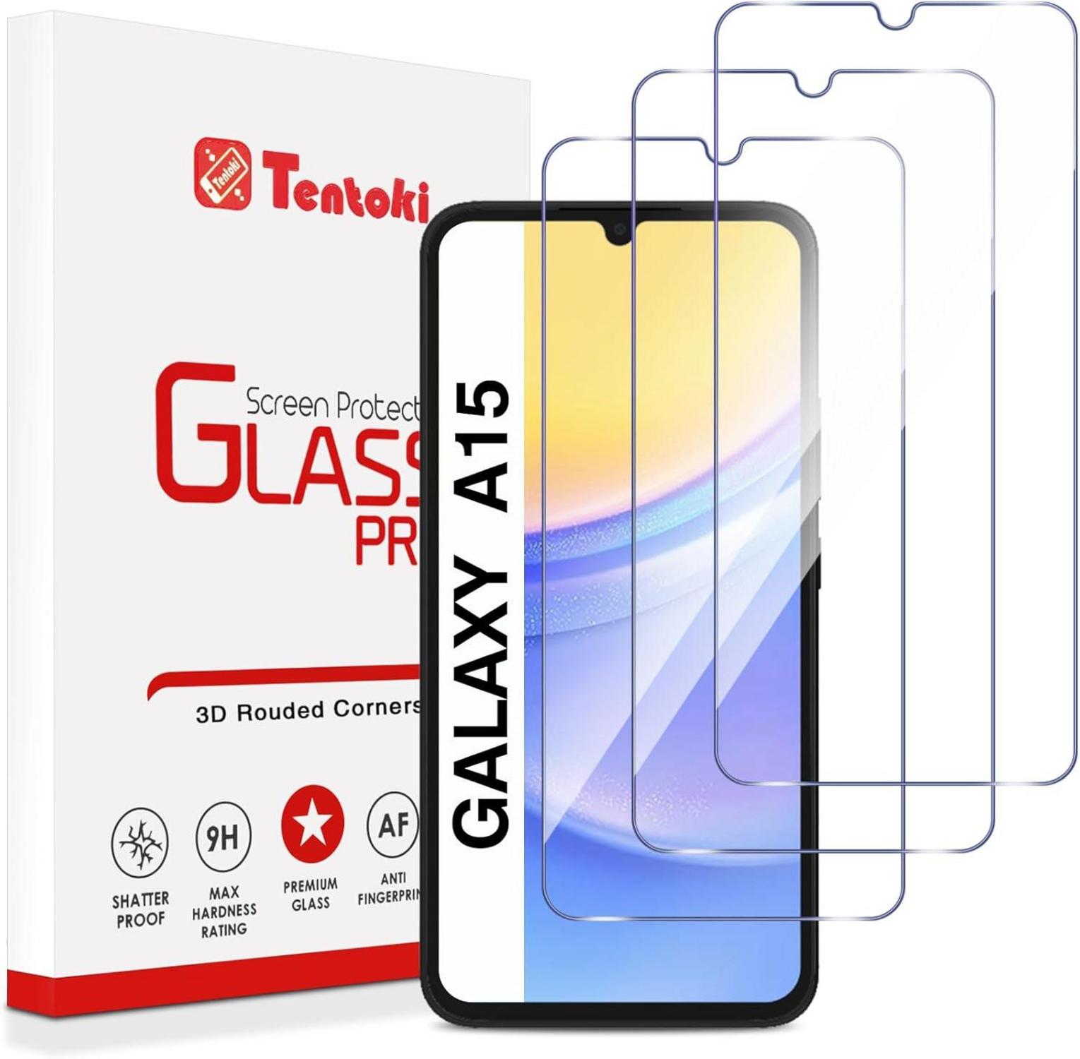 Tentoki Panzerglas Displayschutzfolie Samsung Galaxy A15 5G 4G 6,5