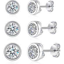 925 Sterling Silber Ohrstecker Set 3 Paar Zirkonia Herz Stern Rund 4-6mm